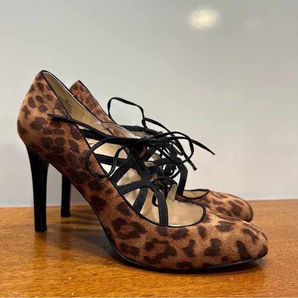 Leopard Print Lace-Up Heels - Picture 1 of 8